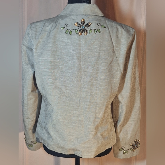 SILK LAND 100% Silk Light Brown Floral Embroidered Blazer - Picture 4 of 11